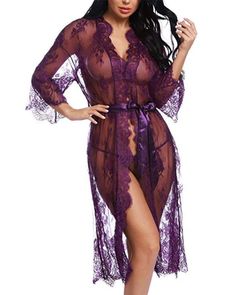 This Long Lace Dress can be wear as your lingerie robe/gown on the night. and you can wear it as a summer casual cardigan on the day outside. perfect for casual. pool. party. wearing at beach. swimming pool. It is also a good choice for a honeymoon gift.Item Type: NightgownsSleeve Length: FullDresses Length: Ankle-LengthDecoration: LaceMaterial: PolyesterCollar: V-NeckSpecial Use: Exotic ApparelStyle: Lace lingerieColor: Black/Purple/WhiteSize: S/M/L/XL/2XLPackage: 1* Lingerie Robe SIZE BUST (In Elegant V-neck Sleepwear For Vacation, Summer V-neck Night Robe, Sheer V-neck Summer Nightgown, Sheer Nightgown For Party, Summer Night V-neck Robe, Summer Long Sleeve Night Robe, V-neck Nightgown For Party, Long Summer Nightgown For Loungewear, Summer Long Nightgown For Loungewear