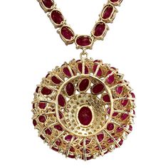 For Sale on 1stDibs - Stamped: 18K Yellow Gold Total Necklace Weight: 29.0 Grams Necklace Length: 17 Inches Necklace Width: N/A Gemstone Weight: Total Natural Center Ruby Weight Ruby Diamond Necklace, Ruby And Diamond Necklace, Gold Diamond Necklace, Red Diamond, Red Gemstones, Ruby Diamond, Natural Ruby, Yellow Diamond, Watch Necklace