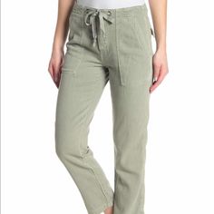 Joe's Jean Size 25 Relaxed Ankle Drawstring Pants Msrp $140 Sage Color Spring Mid-rise Pants With Drawstring, Spring Mid-rise Drawstring Pants, Spring Drawstring Mid-rise Pants, Spring Cargo Pants With Drawstring And Tapered Leg, Spring Tapered Leg Cargo Pants With Drawstring, Casual Green Bottoms With Tie Waist, Cropped Boyfriend Jeans, Paperbag Pants, Cropped Pants Women