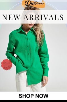 Textured Button Up Long Sleeve Shirt Solid Color Button-up Winter Top, Solid Color Winter Button-up Top, Solid Shirt With Button Closure For Daywear, Winter Relaxed Fit Button-up Tops, Solid Color Button-up Daywear Shirt, Green Collared Shirt Solid Color, Solid Color Button-up Shirt For Daywear, Green Collared Shirt With Solid Color, Spring Long Sleeve Shirt With Button Closure