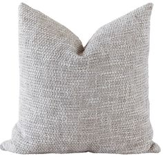 a gray and white pillow on a white background