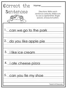 worksheet for writing sentences with pictures