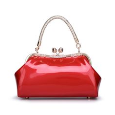 PRICES MAY VARY. 【Waterproof Material】-Made of high-quality and durable Glossy Faux Patent Leather, polyester-cotton lining. Double Clasp Metal Frame Purse, retro chic. 【Size】-12*5.5*7.8in/30*13*20cm(L*W*H), the height of the metal handle is 6.3in/16cm. Each tote has a long shoulder strap in bright leather in the same colour as the handbag, which is adjustable and detachable. 【Kiss Lock Purses】-The handbag adopts Kiss Lock closure, the Double Clasp is a rose shape, the top is a metal frame, the Wedding Clutch Purse, Vintage Kiss, Bride Bag, Party Handbags, Patent Leather Bag, Patent Leather Handbags, Red Purses, Red Handbag, Leather Handbags Women