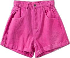 Pink Jean Shorts For Summer, Trendy Pink Short Length Jean Shorts, Trendy Pink High-waisted Jean Shorts, Trendy Pink Jean Shorts, Pink High-waisted Shorts For Spring, Pink High-waisted Jean Shorts For Summer, Summer Cotton Jean Shorts Knee-length, Cotton Knee-length Jean Shorts For Summer, Summer Cotton Knee-length Jean Shorts