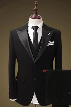 Black Double Breasted Suit For Party With Suit Collar, Black Double Breasted Suit For Party, Black Double-breasted Suit With Suit Collar For Party, Tuxedo Suit With Lapel Collar, Elegant Black Business Suit Set, Elegant Black Business Sets, Semi-formal Tuxedo Suit And Tie Accessories, Semi-formal Three-piece Tuxedo With Lapel Collar, Black Single Breasted Suit And Tie Accessories For Semi-formal