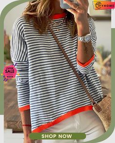 Casual Striped Long Sleeve Round Neck Tunic Sweater Knit Jumper Casual Striped Long Sleeve Cardigan, Casual Striped Long Sleeve Sweater, Spring Striped Stretch Sweater, Striped Casual Summer Sweater, Casual Striped Summer Sweater, Striped Long Sleeve Soft Knit Top, Summer Long Sleeve Ribbed Sweater, Summer Ribbed Long Sleeve Sweater, Striped Stretch Sweater For Fall