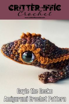 a crocheted gecko sitting on top of a white surface with text overlay that says, ` cayle the gecko amigurni crochet crochet pattern '