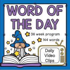 the word of the day with an image of a book and a video clipping