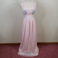 Rare Classic 1950s Vintage Nightgown By Laros. The Skirt Has A Pretty Floral Print. Measurements: Bust 36" Waist 30" Hips 54" Sweep 66" Length 55" Armhole Opening 24" One Flaw On The Nightgown, Please Look At Pictures. 1950s Nightgown, Vintage Nightgown, 1950s Vintage, Night Gown, Women's Intimates, Pink Floral, Floral Print, Floral Prints, Skirt