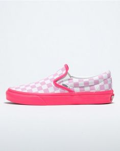 Pink Fabric Sneakers With Round Toe, Pink Textile Canvas Shoes With Rubber Sole, Pink Slip-on Canvas Shoes With Vulcanized Sole, Pink Slip-on Canvas Shoes With Rubber Sole, Pink Low-top Fabric Sneakers, Pink Slip-on Canvas Shoes For Streetwear, Pink Fabric Sneakers For Spring, Slip-on Fabric Sneakers With Rubber Sole, Pink Checkerboard