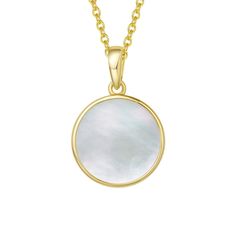 Disc Mother of Pearl Necklace in 14K Real Yellow Gold Elegant Round Pendant Coin Necklace, Elegant Round Pendant Coin Necklace With Polished Finish, Elegant White Coin Necklace With Round Pendant, Elegant White Round Pendant Coin Necklace, Elegant Round Coin Necklace For Anniversary, Elegant White Round Coin Necklace, Yellow Gold Coin Necklace With Pearl Pendant, Yellow Gold Coin Necklace With Pearl Pendant For Gift, Elegant Round Disc Coin Necklace