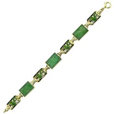 Art Deco Jade Dragon Bracelet Natural Jadeite Yellow Gold Enamel Links Chinese | From a unique collection of vintage Link Bracelets at https://www.1stdibs.com/jewelry/bracelets/link-bracelets/. Jade Dragon, Dragon Bracelet, Antique Bracelets, Pin Pendant, Diamonds And Gold, Vintage Jewels, Gold Enamel, Art Deco Jewelry, Nature Bracelets