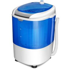 a blue and white portable washing machine