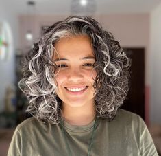 Gray Transition, Curl Hairstyle, Grey Hair Transformation, Light Blonde Highlights, Grey Highlights, Salt And Pepper Hair, Curly Hair Photos, Gray Hair Cuts