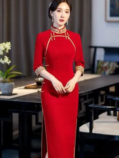 Home 16 Red Chinese Dress, Chinese Outfits, Red Qipao, Chinese Wedding Dress, Qipao Cheongsam, Chinese Fashion, Chinese Wedding, Bts Girl, Chinese Clothing