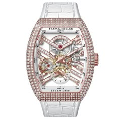 Gold Skeleton, Franck Muller, Seven Days, White Rose Gold, White Diamonds, Luxury Jewelry, White Diamond