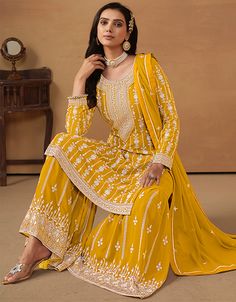 Heavy Designer Wedding Wear Georgette Salwar Suit Processing Time : 20-25 Business Days Work : Lace Embroidery Work Fabric:Top : Faux Georgette Bottom : Faux Georgette Dupatta : Faux Georgette Color:Top : Yellow Ochre Bottom : Yellow Ochre Dupatta : Yellow Ochre Note : Properly care for your clothing by following care instructions Plazzo Suits, Gharara Suits, Party Wear Gown, Long Kaftan, Silk Bottoms, Anarkali Suit, Silk Lehenga, Georgette Fabric, Hip Dress