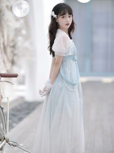 ❤Summer Blue Chinese Lolita Dress + Summer Sheer Shawl❤︎