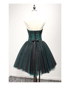 Shop cheap dark green ball-gown sweetheart short tulle homecoming dress with beading online. Custom-made any plus size or color. Pro since 2009. Green And Black Dress Short, Dark Green Prom Dress Short, Rapunzel Homecoming, Dark Green Ball Gown, Green Dress Prom, Emerald Green Homecoming Dresses, Green Hoco Dress, Emerald Gown, Homecoming Dresses Corset