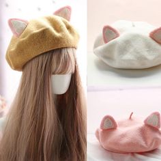 Cat Ear Beret, Cat Ears Cap, Balzam Na Pery, Mode Kawaii, Japan Kawaii, Söt Katt, Retro Accessories, Fesyen Rambut