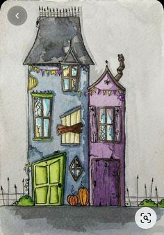 a watercolor and ink drawing of a house