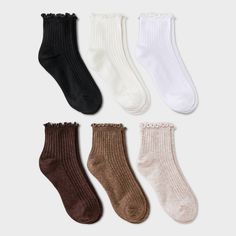 Elevate your sock game with the Women's 6pk Lettuce Edge Ankle Socks by A New Day™. Made from a comfortable blend of Cotton, Nylon, and Spandex, these midweight socks provide the perfect fit for women sized 4-10. Featuring a tagless design, these ankle socks offer ultimate comfort, while the lettuce edge adds a touch of style. Easy to care for with machine wash and tumble dry instructions, this 6-pack ensures you'll have a fresh pair ready for any occasion. A New Day™- Style that goes wherever y 100% Cotton Socks, Pack Of Socks, Comfy Socks Aesthetic, Women’s Socks, Christmas Gift Guide For Women, Cute Socks Ankle, Brandy Melville Socks, Xmas Wishlist Ideas, Christmas List Ideas For Women