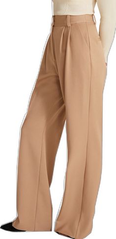 Formal Beige Wide Leg Pants With Belt Loops, Elegant Wide Leg Bottoms With Box Pleat, Formal Wide Leg Pants With Pleated Waist, Beige Wide Leg Bottoms With Pleated Waist, Formal Beige Wide Leg Pants With Pressed Crease, Chic Formal Bottoms With Box Pleat, Formal Beige Wide Leg Dress Pants, Formal Wide Leg Bottoms With Box Pleat, Beige Wide Leg Dress Pants For Formal Occasions