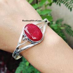 Natural Ruby Bangle, 925 Sterling Silver, Ruby Jewelry, Gift For Love, Ruby Genuine Gemstone Bangle, Beautiful Bangle, Party Wear Bangle  ------------------------------------------------------------------- Ruby Stone Benefit Gives Mental Strength. Due to its association with the Sun, ruby gemstone is aptly called the king of gems. ... Improves Paternal Relationships. ... Brings Name and Fame. ... Wards off the Evils. ... Commands Authority and Luxury. ... Rejuvenates Health Conditions. ... Incre Ruby Bangles, Gift For Love, Gemstone Bangle, Ruby Stone, Ruby Jewelry, Natural Ruby, New Year Gifts, Gifts For Father, For Love