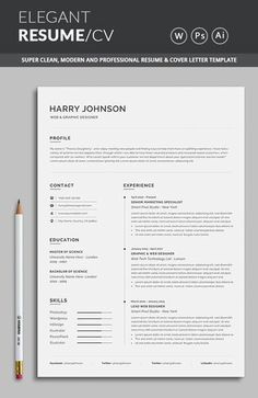 a professional resume template with a pencil on the side and an image of a pencil next to it