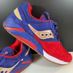 Brand New Without Tags. Luxury Red Running Shoes With Rubber Sole, Luxury Custom Sneakers With Red Sole For Running, Saucony Shoes, Running Shoes Sneakers, Blue Gold, Red Blue, Red And Blue, Running Shoes, Athletic Shoes