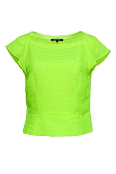 Current Boutique-Nanette Lepore - Neon Yellow Cap Sleeve Textured Top Sz 8 Fitted Neon Yellow Top For Summer, Neon Trendy Tops For Spring, Trendy Neon Yellow Tops For Spring, Neon Stretch Summer Tops, Neon Stretch Top For Summer, Fitted Neon Tops For Summer, Casual Neon Tops For Spring, Fall Outfits For School, Textured Top