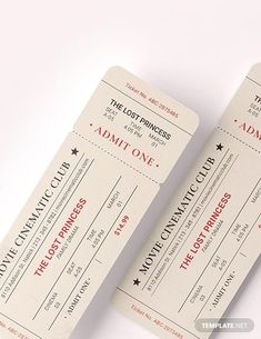 two tickets for the last princess are shown on a white background with red and black lettering