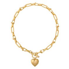 Elegant Gold Toggle Necklace For Valentine's Day, Gold Toggle Necklace With Heart Charm As Gift, Vintage Gold Chain Necklace With Heart Charm, Gold Heart Pendant Toggle Necklace As Gift, Gold Toggle Necklace With Heart Charm For Valentine's Day, Gold Toggle Necklace For Valentine's Day, Gold Heart Charm Toggle Necklace For Valentine's Day, Gold Heart-shaped Necklace With Toggle Clasp, Gold Heart Necklace With Toggle Clasp