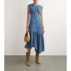 Crafted From Pure Cotton, This Piece From Frame Perfectly Taps Into The Western Trend That Has Characterised The Past Few Seasons, From Its Denim Composition To Its Mid-Wash Hue. The Dress Features An Asymmetric Hem And Gathered Detailing For A Ruffled And Fun Approach To A Classic Denim Dress. Great Condition Overall, Small Flaw Shown See Last Pic Summer Truffle, Western Trend, Denim Midi Dress, Midi Denim, Denim Shirt Dress, Shirt Dress Style, Blue Midi Dress, Short Coat, Frame Denim