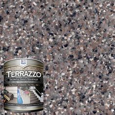 a can of terrazzo is sitting on the ground