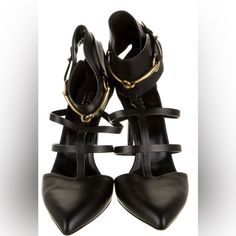 Gucci Leather T-Strap Pumps Black Semi-Pointed Toes Stiletto Heels Multistrap & Peg-In-Hole Closure At Ankles Heels: 3.5" Shoe Size: 10 Ankle Heels, Gucci Leather, Strap Pumps, Shoes Leather, Gucci Black, Gucci Shoes, T Strap, Black Pumps, Shopping List