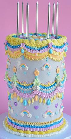 there is a cake that has many candles on it