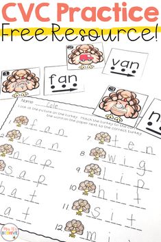 the cvc practice worksheet is filled with free printables