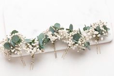 Wedding hair accessories. White preserved baby's breath and  real fresh Eucalyptus . Wedding hair pins set 5 pcs. Germany 2-4 days. All parcels to United States, Canada will be delivered via 7-12 business days, phone number is required for the courier. Parcels within EUROPEAN UNION 5-8 business days Parcels to Australia will be shipped via Standard Airmail and shipping time takes 2-3 weeks. Gypsophila Hair, Bridal Hair Pin, Fresh Eucalyptus, Wedding Hair Pins, Bridal Hair Pins, Baby's Breath, Hair Pin, Wedding Hair Accessories, Bridal Accessories