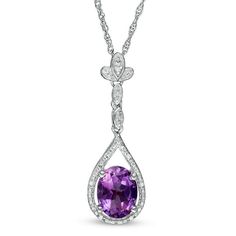 The perfect complement to any elegant style, this pendant will be hand-made exclusively to your order by our skilled jewelers. Please allow 7-9 business days for processing.Product ID: GLD-TA-150632Precious Metal Type: White Sterling Silver Metal Finish: Diamond-Cut, PolishedRhodium: YesStone Type: AmethystStone Color: PurpleStone Shape: Oval Open Frame, Purple Stones, Amethyst Pendant, Drop Pendant, Amethyst Stone, Diamond Stone, Purple Amethyst, Necklace Designs, Spring Rings