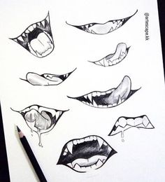 drawing mouth shapes with pencils on paper