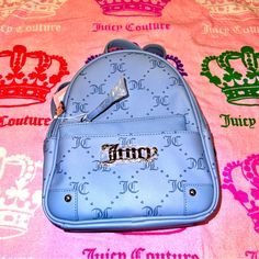 New Blue Juicy Couture Backpack + Pouch Nwt Purse Bag Msrp $99 Luxury Blue School Backpack, Luxury Blue Backpack Bag, Luxury Blue Backpack, Luxury Blue School Bag, Juicy Couture Shirt, Backpack Pouch, Blue Juicy Couture, Juicy Couture Backpack, Couture Bags