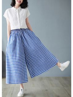 Season : Spring/Summer Age : MIDDLE AGE Place Of Origin : China (mainland) Model Number : Z-PT5508 Pant Style : Wide leg pants Front Style : Pleated Waist Type : high Pattern Type : Plaid Decoration : Pockets Closure Type : Elastic Waist Fabric Type : Laminated Fabric Fit Type : LOOSE Style : Casual Length : Ankle-Length Pants Material : COTTON,Linen Gender : WOMEN Brand Name : ZYokimdx CN : Shandong Elasticity : Slight Strech Thickness : Thin Color : Black S plaid, black m plaid, blue plaid, black L plaid Product category : Casual pants Elastic force : Slight strech Main fabric composition : Cotton Content of main fabric components : 95% and above Pant length : Ankle-length trousers Waist shape : High waist Size : L ,XL,2XL ,3XL,4XL Applicable gender : Woman Style Type : Literary restorat Trousers Women Wide Leg, Plaid Decor, Woman Dress, Wide Leg Linen Pants, Elegant Dresses For Women, Plaid Pants, Ankle Length Pants, Plaid Dress, Womens Plaid