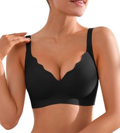 PRICES MAY VARY. COMFORTABLE FABRIC：Women's seamless bra is made of 85% polyamide and 15% elastane, wireless design coupled with super soft fabric is very comfortable to wear, cool and breathable, with a variety of sizes, you can find the right size for different cups. UNIQUE DESIGN: Jelly strips and push-up design provide great support to the breasts, showing off a natural fuller bust that exudes your confidence and charm. The scalloped wave design of the neckline increases the fashion sense of V Neck Bra, Underwire Bras, Bra Pattern, Backless Top, Comfortable Bras, Lounge Lingerie, Full Coverage Bra, Everyday Bra, Seamless Bra