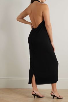 Stretch Backless Midi Dress With Back Opening, Sleek Backless Dress With Side Slits, Sleek Backless Maxi Dress, Backless Midi Dress With Back Opening, Stretch Midi Dress With Cutout Backless Design, Chic Maxi Dress With Side Slits And Low Back, Stretch Midi Dress With Back Opening, Backless Midi Dress With Side Slits For Night Out, Stretch Backless Dress With Side Slits