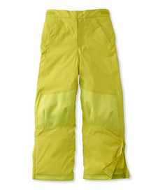 Our best-value kids' snow pants, packed with ThinsulateTM for toasty warmth and reinforced for extra durability. Allows plenty of room for layering. Adjustable waist fits kids of all shapes and sizes and accommodates growth spurts. Wind- and water-resistant 100% polyester dobby. 3MTM ThinsulateTM Insulation polyester. 100% nylon taffeta lining. Machine wash and dry. Internal nylon gaiters keep snow and ice out. Zip vents fit easily over boots for faster on/off. Reinforced at the knees, seat and Functional Parachute Pants For Winter Outdoor Activities, Waterproof Sporty Skiing Pants, Sporty Waterproof Ski Pants, Functional Solid Color Pants For Outdoor Activities, Waterproof Skiing Bottoms For Ski Season, Winter Outdoor Parachute Pants, Outdoor Winter Full-length Parachute Pants, Winter Outdoor Full-length Parachute Pants, Ski Season Outdoor Pants Full Length