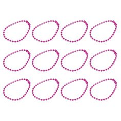 six pink beads are arranged in the shape of oval shapes on a white background, each beaded with a single string