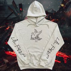 Brand New (Nwot) Lil Peep Hoodie (White) With Cry Baby Twitter Bird Logo On Front And Lil Peep On Sleeves (Black).