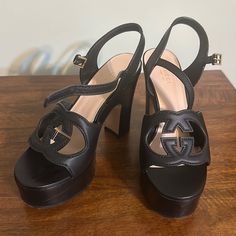 Gucci Size 8 Sandal Heels. Only Worn A Handful Of Times. Retails For $1050+Tax. Gucci Formal Platform Heels, Gucci Platform Heels With Round Toe, Gucci Platform Heels For Evening, Gucci Black Formal Sandals, Chic Gucci Block Heel Heels, Formal Black Gucci Sandals, Gucci Platform Sandals For Evening, Gucci Luxury Block Heel Heels, Gucci Luxury Block Heel Shoes