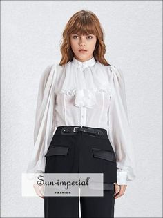 Johanna top - Solid White Women Chiffon Sheer Blouse Lantern Long Sleeve Buttoned top White Chiffon Blouse, Imperial Fashion, Sheer Chiffon Blouse, Women White Blouse, Button Top, Lantern Sleeve, Chiffon Blouse, Solid Tops, White Blouse